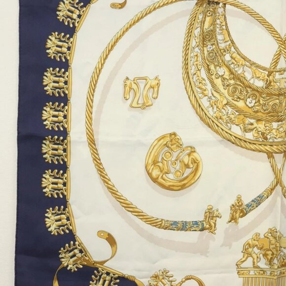 HERMES Carre 90 Scarf ""LES CAVALIERS D'OR"" Silk Navy Auth - Picture 5 of 15